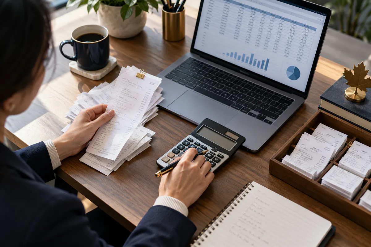 Canadian tax accountant calculating income tax liability with a client