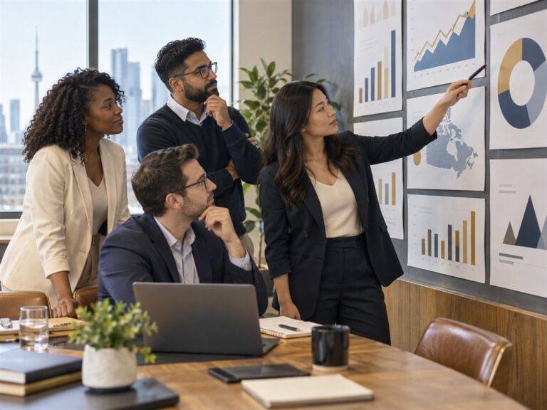 Business leadership team reviewing financial forecasts