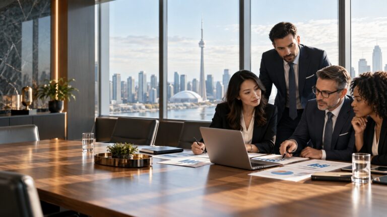 Business team reviewing financial strategy